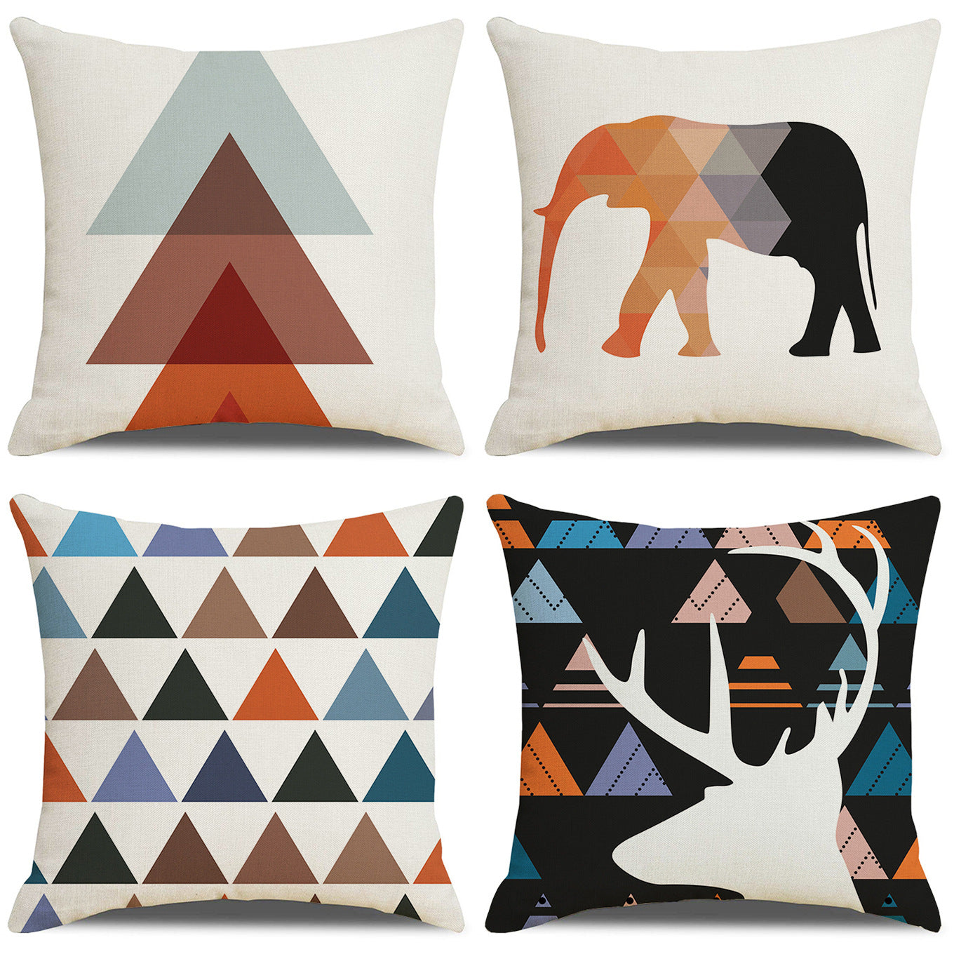 4-Pack Geometric Pattern Pillow Covers with Inserts, 18×18 Inch Animal Elephant Deer & Triangle Decorative Cushions for Sofa, Couch, Living Room & Bedroom