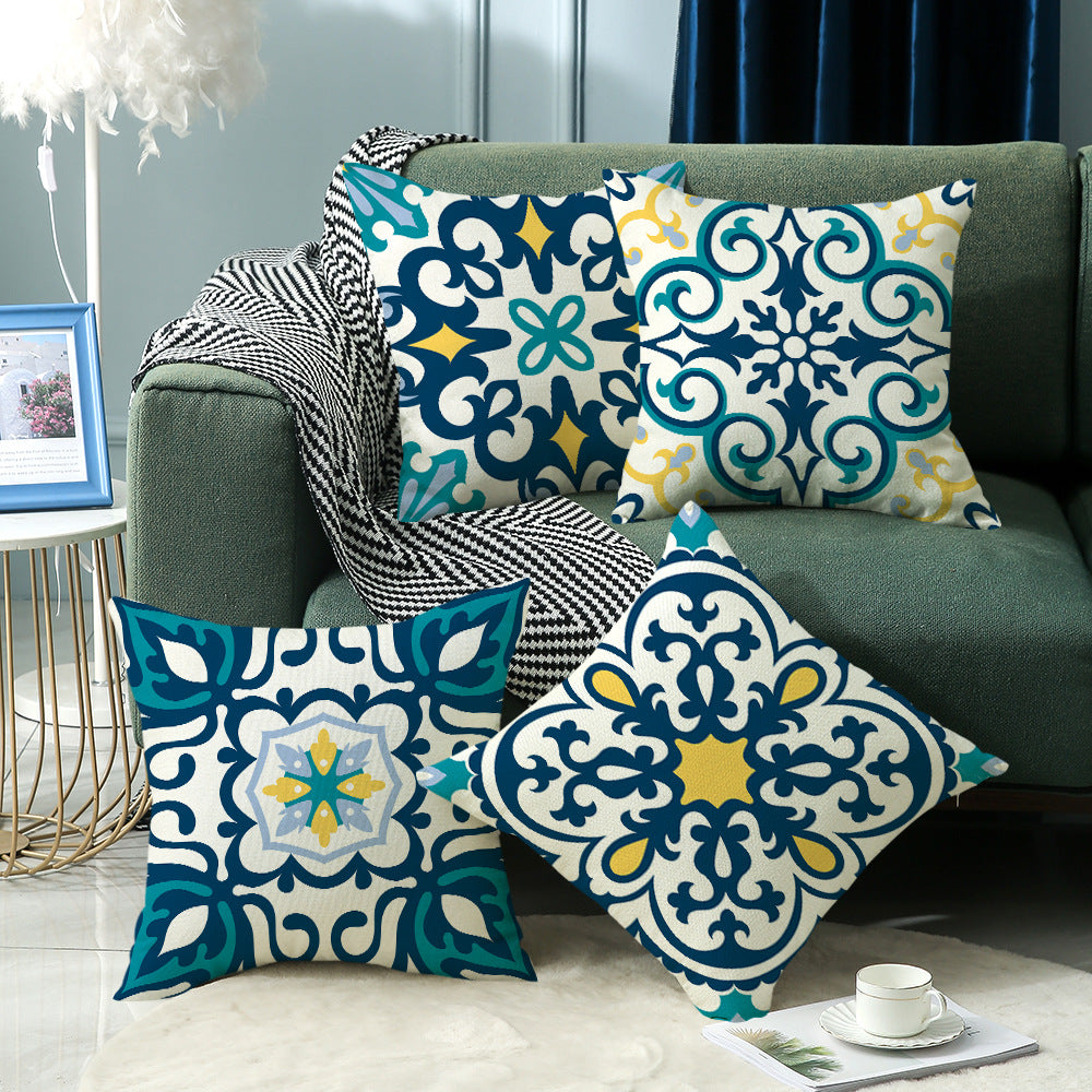 4-Pack Vintage Pattern Pillow Covers with Inserts, 18×18 Inch Mediterranean Style Decorative Cushions for Sofa, Couch, Living Room & Bedroom