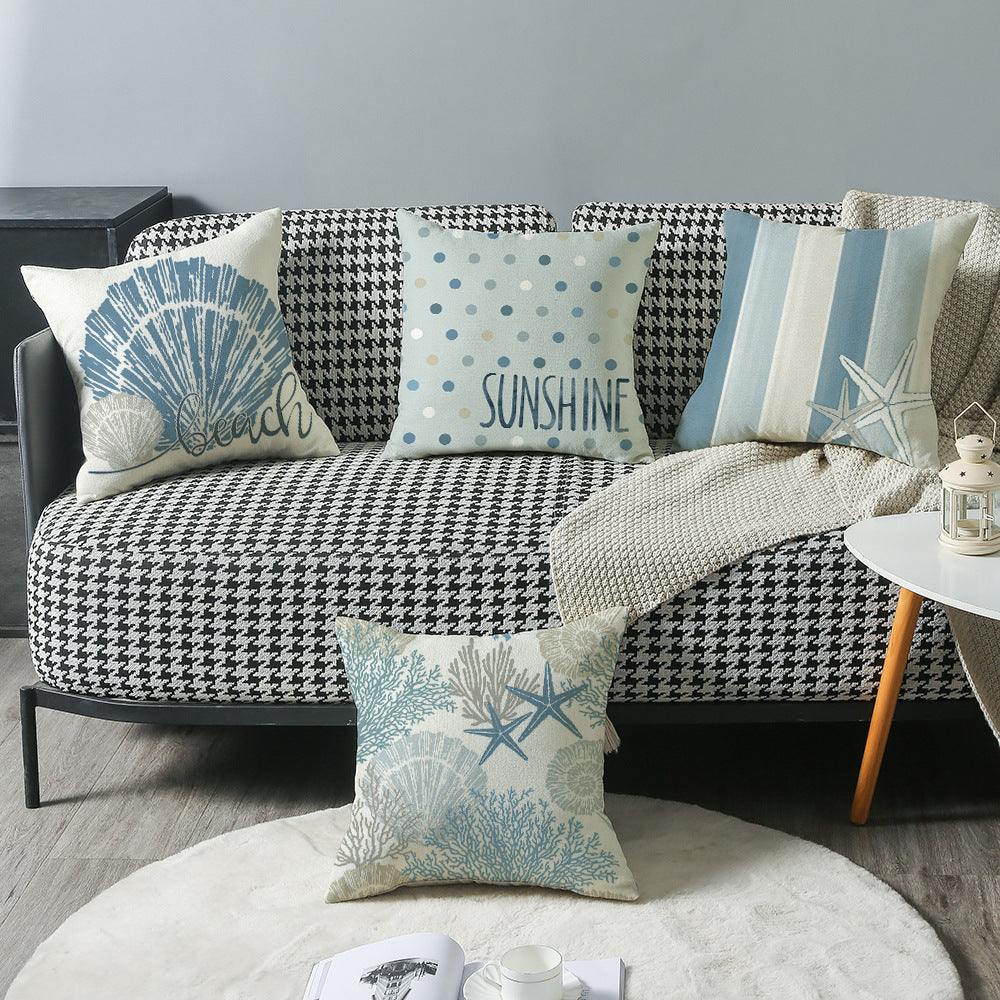 4-Piece Coastal Style Throw Pillow & Pillowcase Set – Seashell, Starfish, Coral & Stripe Design