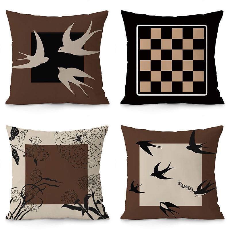 Nordic Style Brown Birds & Geometric Pattern Decorative Pillow Set of 4 – Throw Cushions with Pillow Covers for Sofa, Bedroom & Living Room