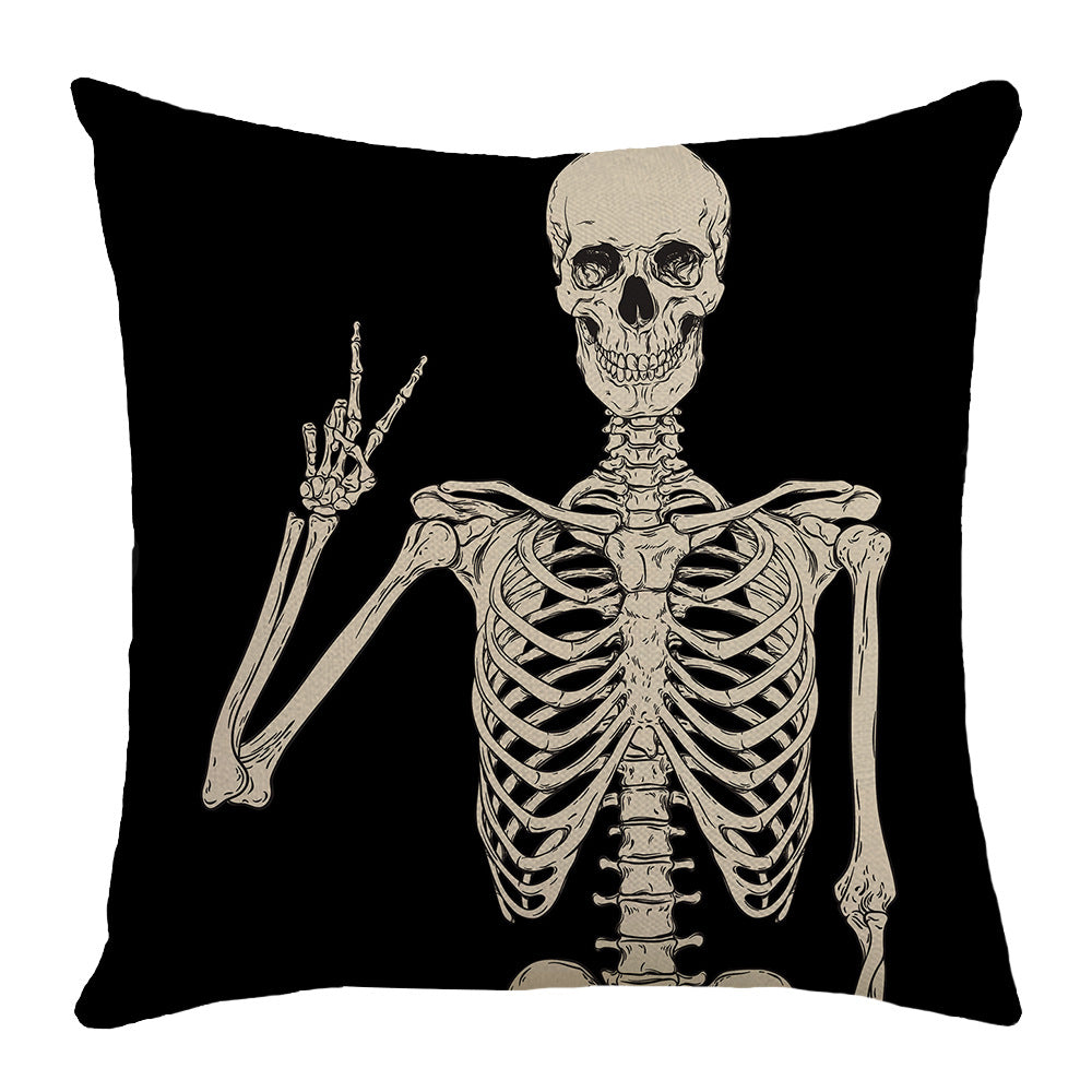 4-Pack Halloween Skeleton Pillow Covers with Inserts, 18×18 Inch Black Background Skeleton Hand Gesture Decorative Cushions for Sofa, Couch, Living Room & Bedroom