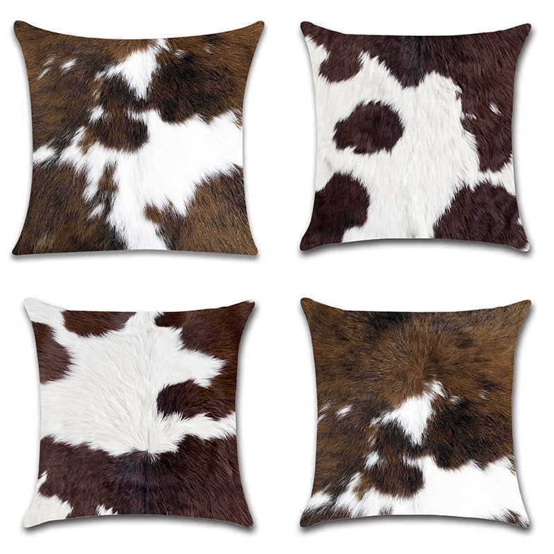 Cowhide Pattern Throw Pillow + Pillow Cover Set of 4 – Faux Fur Texture Decorative Cushion Set