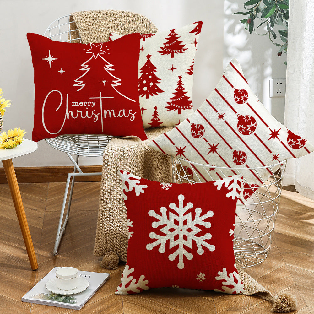4-Pack Christmas Pillow Covers with Inserts, 18×18 Inch Red & White Snowflake and Christmas Tree Decorative Cushions for Sofa, Couch, Living Room & Bedroom