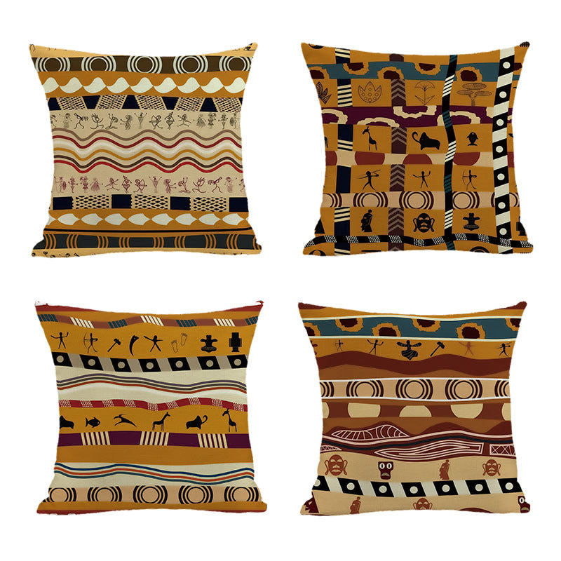 Ethnic Style Geometric Pattern Pillow + Pillow Cover 4-Piece Set Decorative Combo