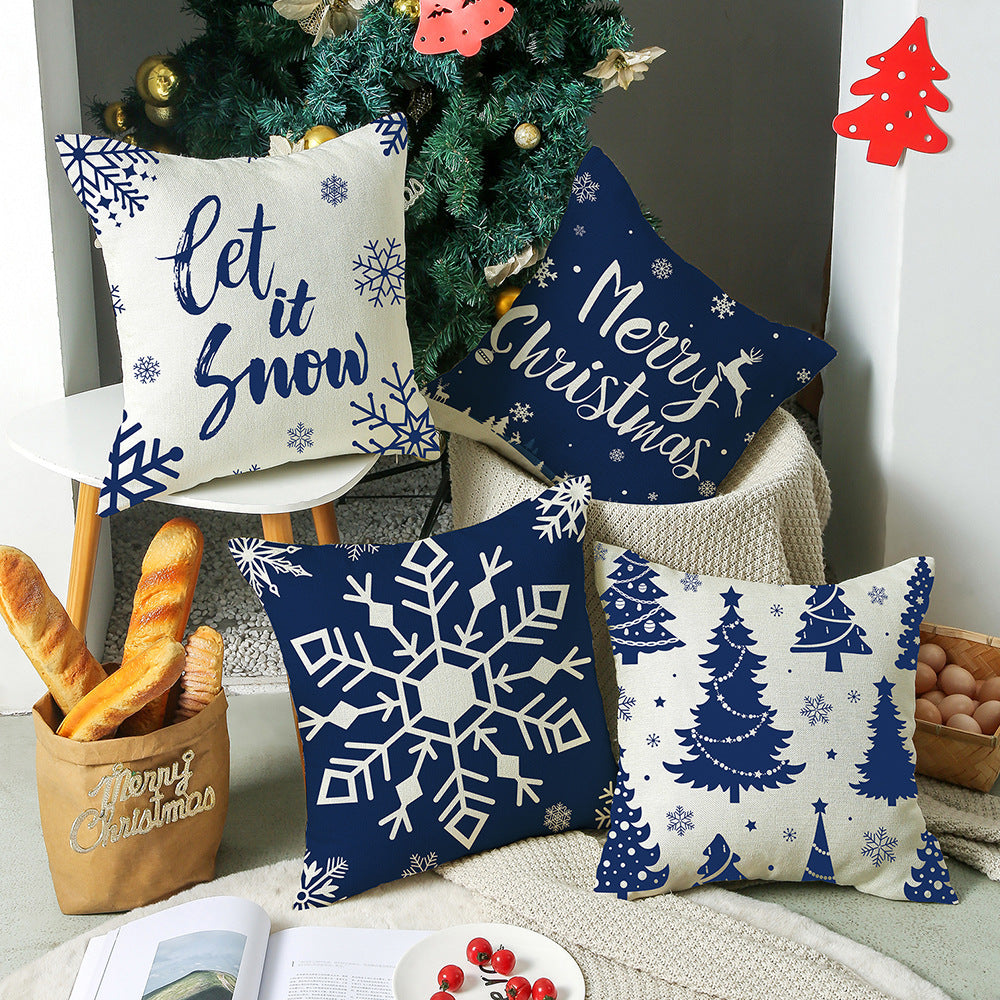 4-Pack Christmas Winter Pillow Covers with Inserts, 18×18 Inch Blue & White Snowflake and Christmas Tree Decorative Cushions for Sofa, Couch, Living Room & Bedroom
