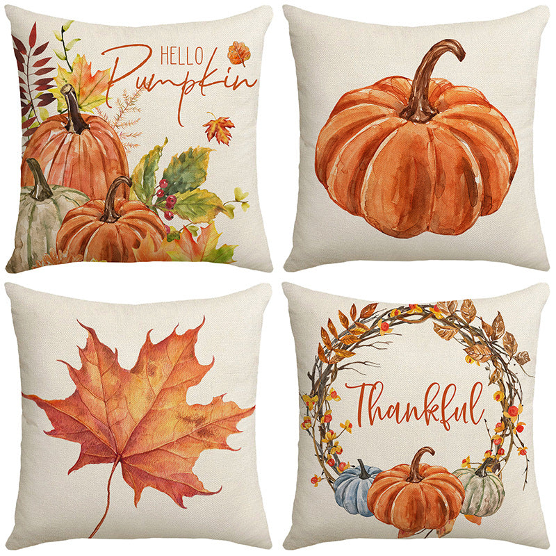 4-Pack Autumn Thanksgiving Pillow Covers with Inserts, 18×18 Inch Pumpkin & Maple Leaf Decorative Cushions for Sofa, Couch, Living Room & Bedroom