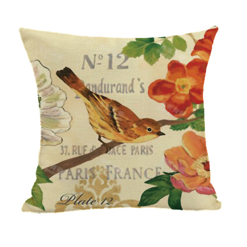 Vintage Bird & Floral Printed Cushion + Pillow Covers Set of 4 Sofa Decorative Throw Pillows