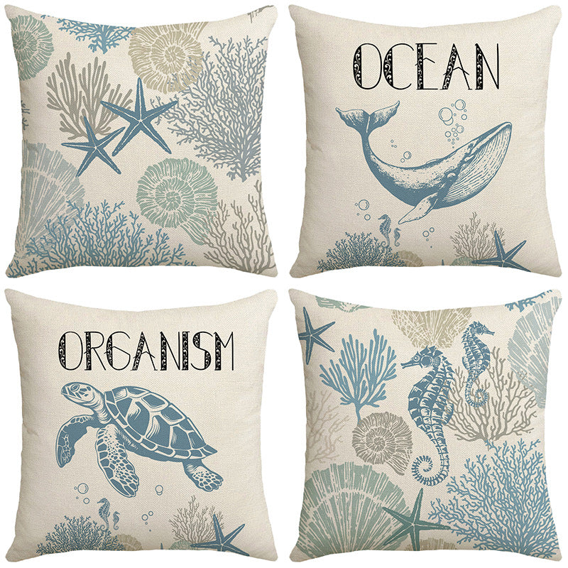 4-pack Ocean Style Cushion Cover with Pillow Insert 45x45cm Sofa Bedroom Decorative Throw Pillow