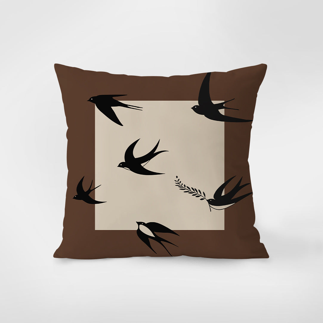 Nordic Style Brown Birds & Geometric Pattern Decorative Pillow Set of 4 – Throw Cushions with Pillow Covers for Sofa, Bedroom & Living Room