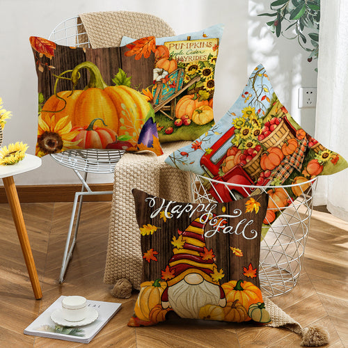 4-Pack Autumn Harvest Pumpkin Pillow Covers with Inserts, 18×18 Inch Thanksgiving Fall Decorative Cushions for Sofa, Couch, Living Room & Bedroom