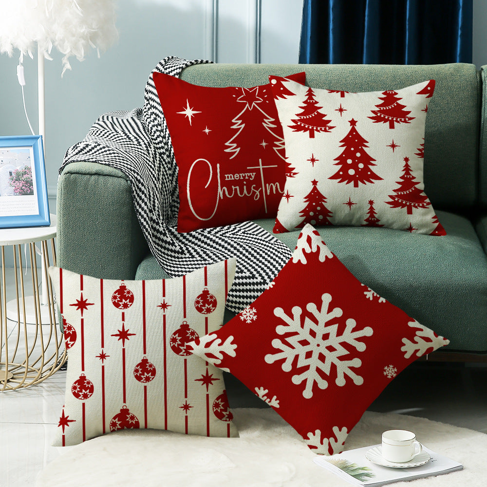 4-Pack Christmas Pillow Covers with Inserts, 18×18 Inch Red & White Snowflake and Christmas Tree Decorative Cushions for Sofa, Couch, Living Room & Bedroom