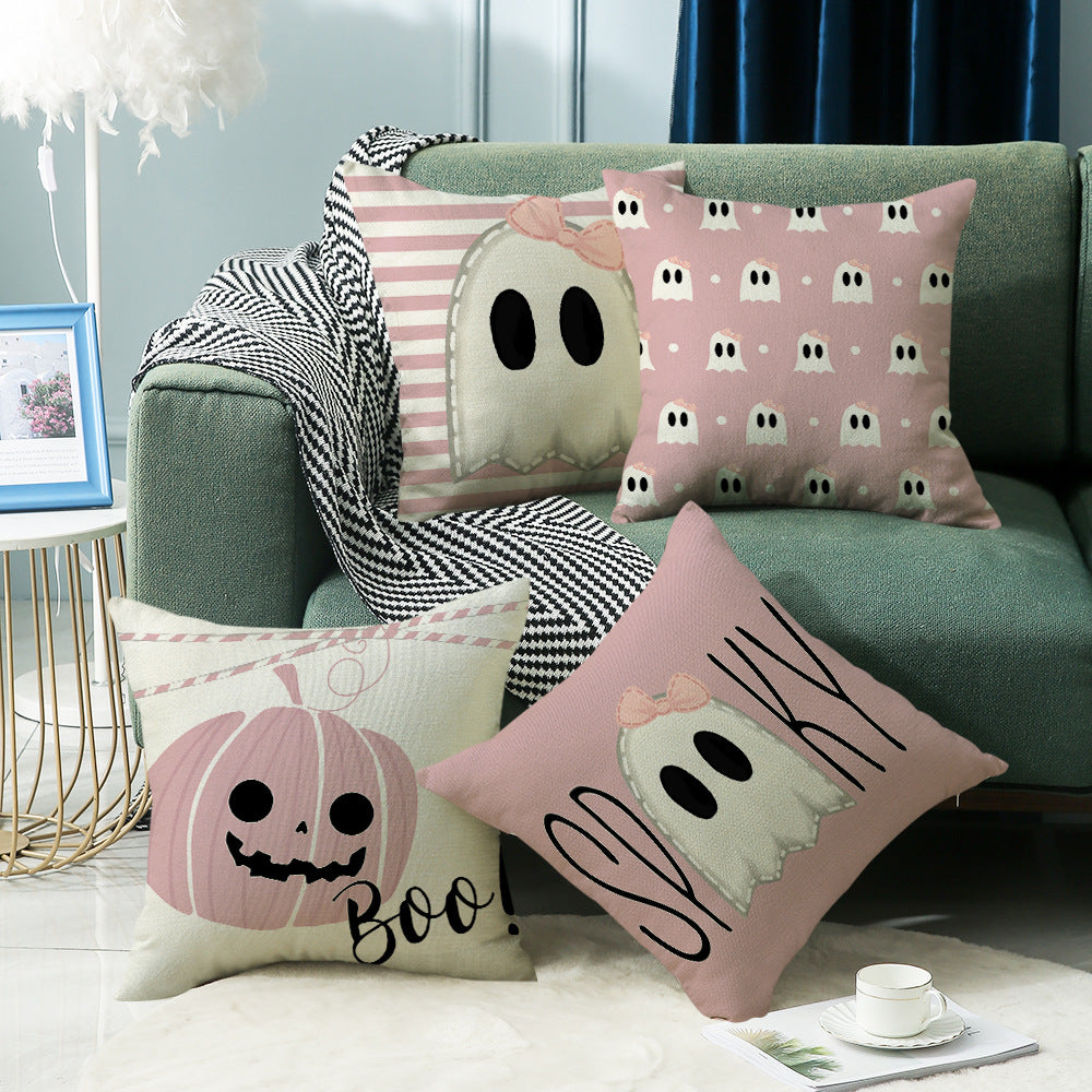 4-Pack Pink Halloween Pillow Covers with Inserts, 18×18 Inch Cute Ghost & Pumpkin Decorative Cushions for Sofa, Couch, Living Room & Bedroom