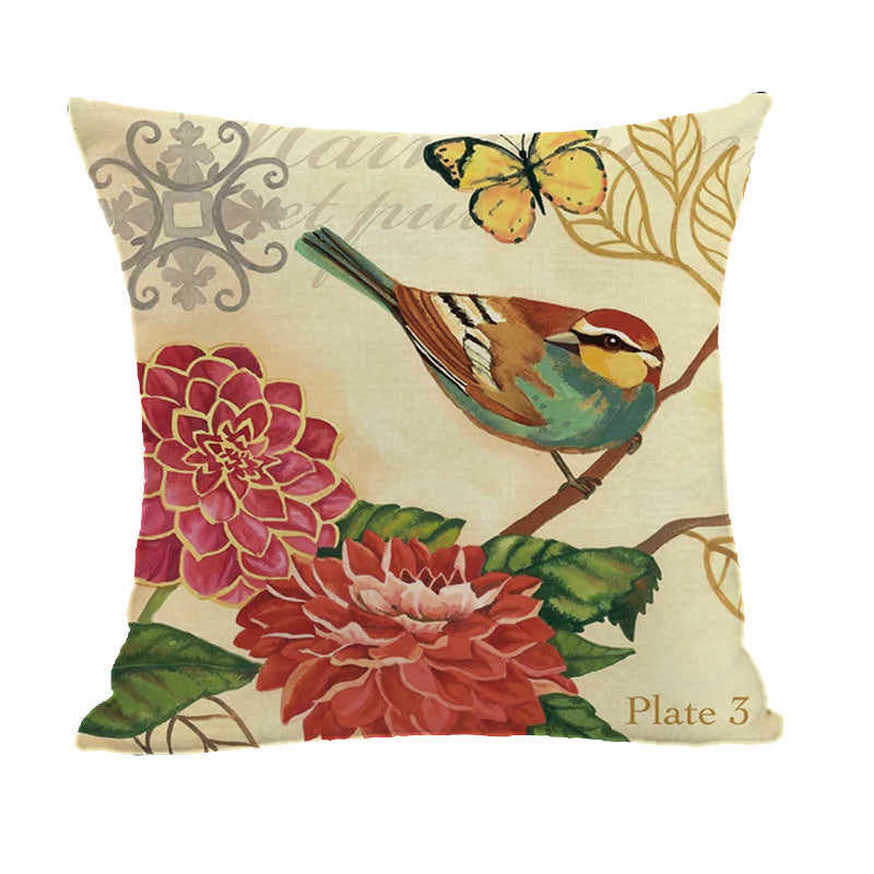 Vintage Bird & Floral Printed Cushion + Pillow Covers Set of 4 Sofa Decorative Throw Pillows