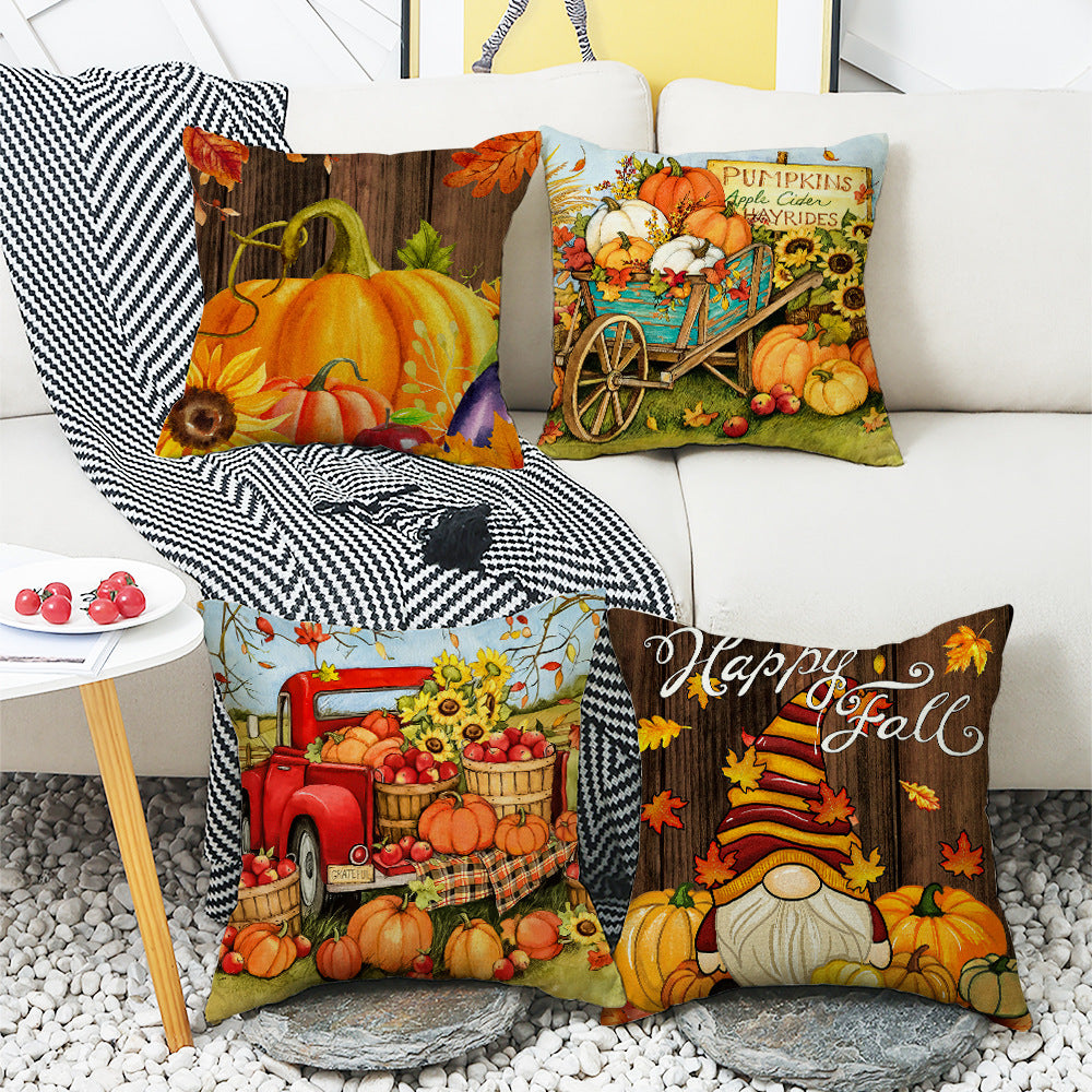 4-Pack Autumn Harvest Pumpkin Pillow Covers with Inserts, 18×18 Inch Thanksgiving Fall Decorative Cushions for Sofa, Couch, Living Room & Bedroom
