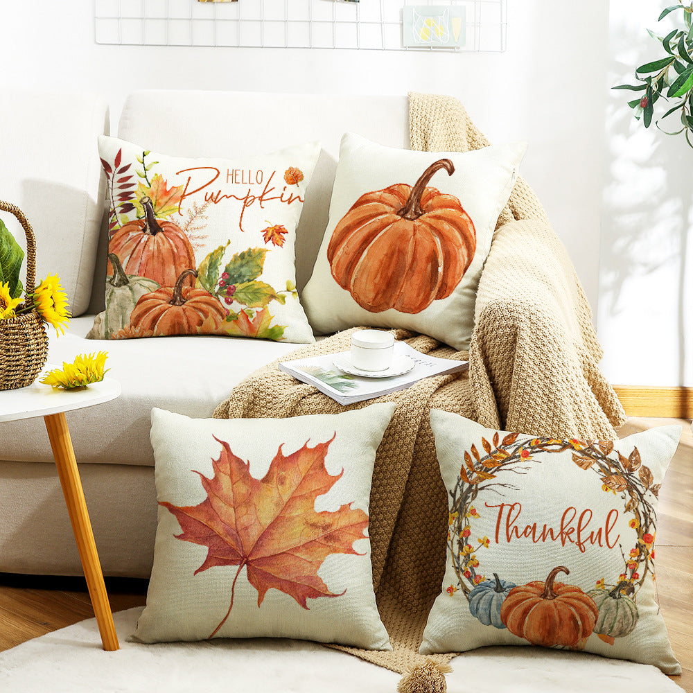 4-Pack Autumn Thanksgiving Pillow Covers with Inserts, 18×18 Inch Pumpkin & Maple Leaf Decorative Cushions for Sofa, Couch, Living Room & Bedroom
