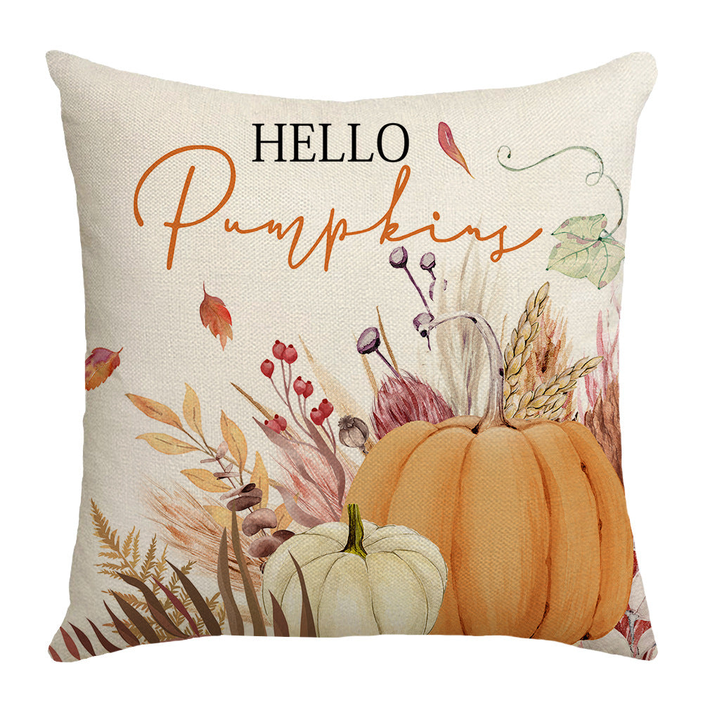 Autumn Pumpkin Floral Throw Pillow + Pillow Cover 4-Piece Set, Cotton Linen Fabric, Decorative Cushions for Sofa, Living Room, Bedroom, Holiday Home Décor