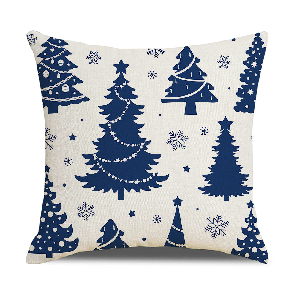 4-Pack Christmas Winter Pillow Covers with Inserts, 18×18 Inch Blue & White Snowflake and Christmas Tree Decorative Cushions for Sofa, Couch, Living Room & Bedroom