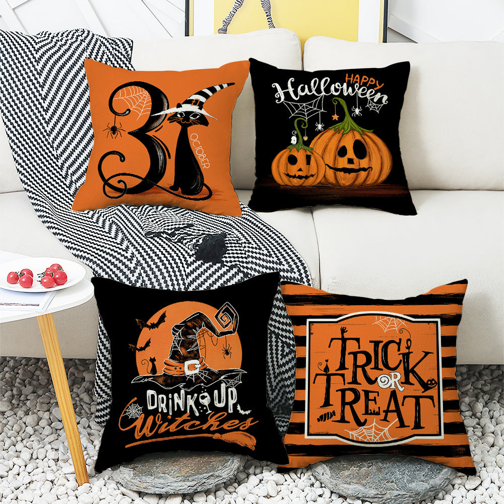 4-Pack Halloween Pillow Covers with Inserts, 18×18 Inch Pumpkin, Witch Hat, Trick or Treat Decorative Cushions for Sofa, Couch, Living Room & Bedroom