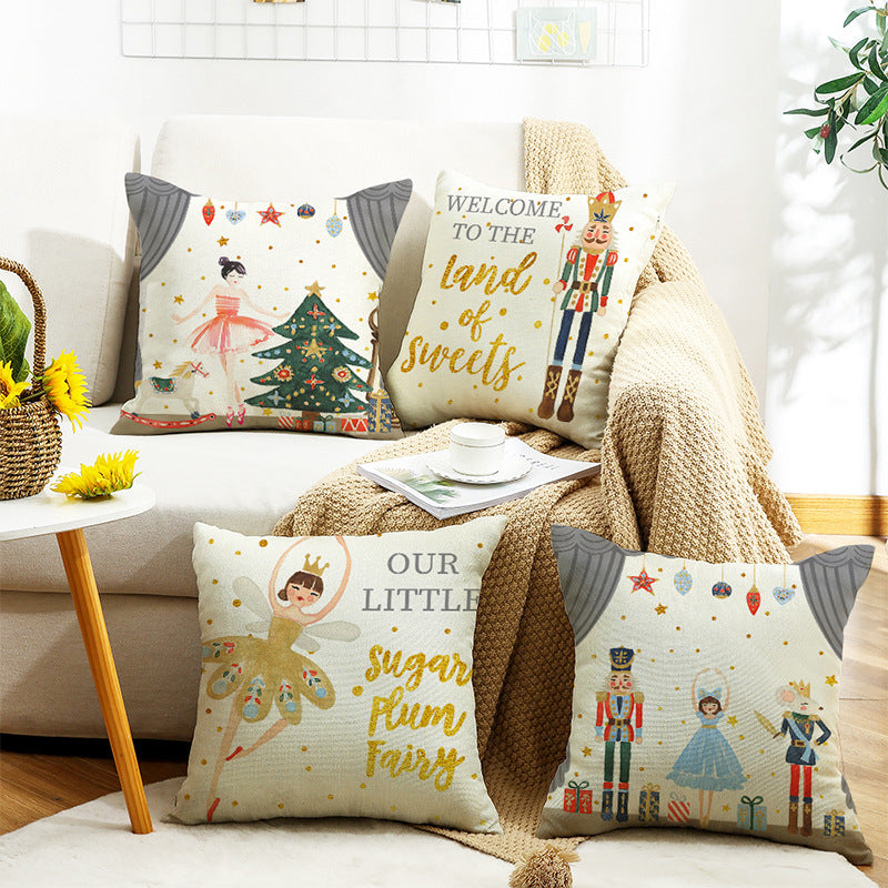 4-Pack Christmas Nutcracker Pillow Covers with Inserts, 18×18 Inch Sugar Plum Fairy Ballet Decorative Cushions for Sofa, Couch, Living Room & Holiday Home Décor
