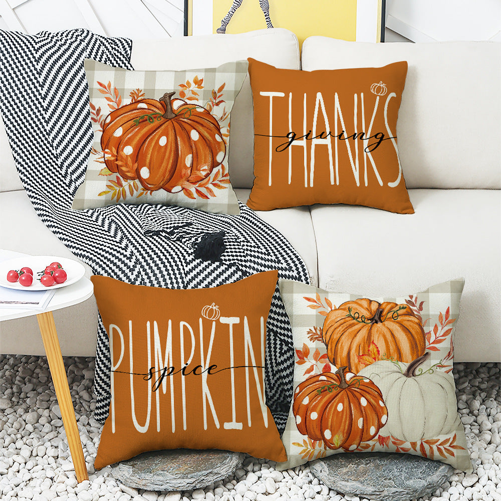 Autumn Pumpkin Thanksgiving Throw Pillow Covers with Inserts, 4-Pack, 18×18 Inch Decorative Cushions for Sofa, Living Room & Bedroom