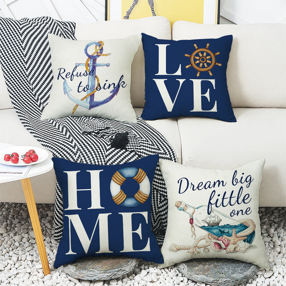 4-Pack Nautical Pillow Covers with Inserts, 18×18 Inch Anchor, Helm, Lifebuoy & Sailboat Decorative Cushions for Sofa, Couch, Living Room & Coastal Home Decor