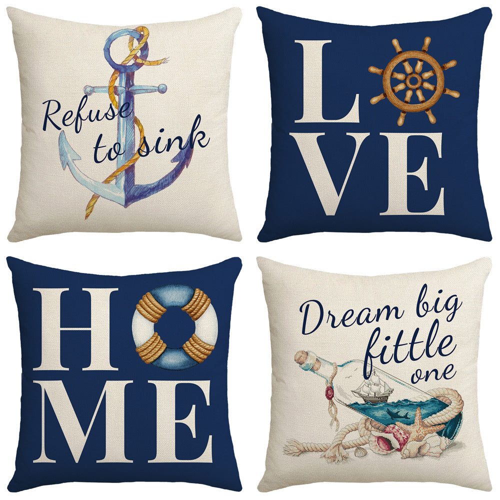 4-Pack Nautical Pillow Covers with Inserts, 18×18 Inch Anchor, Helm, Lifebuoy & Sailboat Decorative Cushions for Sofa, Couch, Living Room & Coastal Home Decor