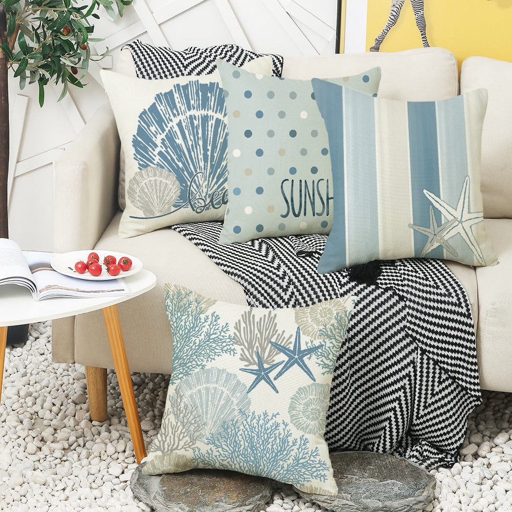 4-Piece Coastal Style Throw Pillow & Pillowcase Set – Seashell, Starfish, Coral & Stripe Design