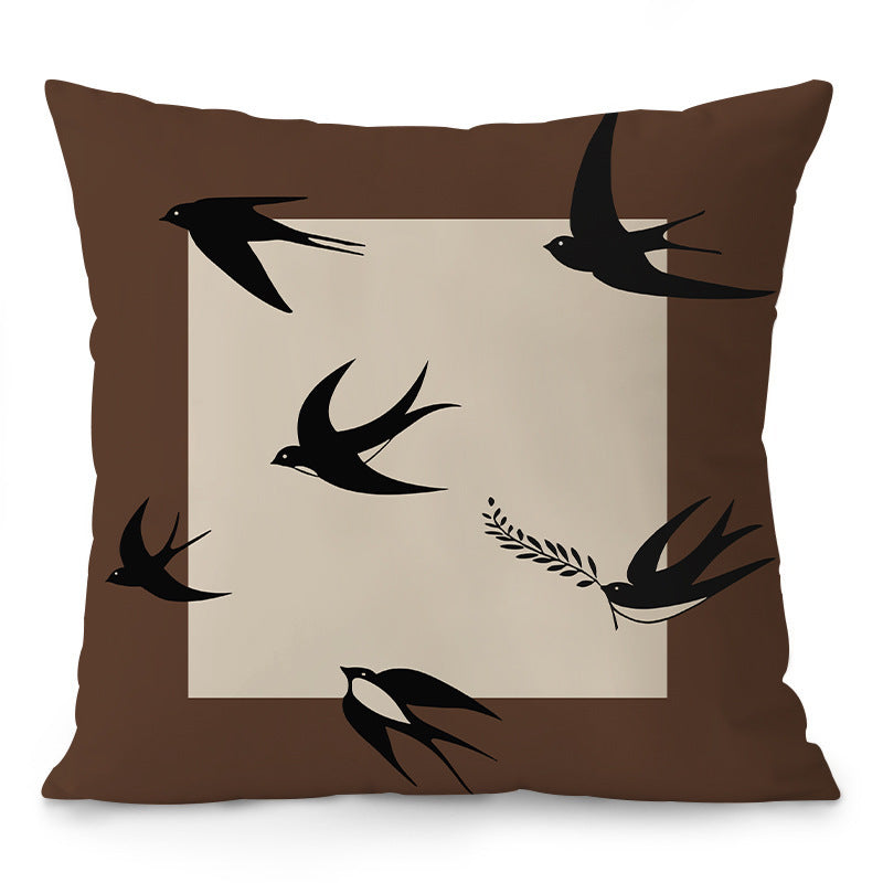 Nordic Style Brown Birds & Geometric Pattern Decorative Pillow Set of 4 – Throw Cushions with Pillow Covers for Sofa, Bedroom & Living Room