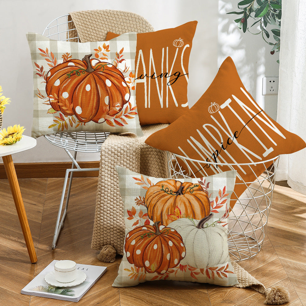 Autumn Pumpkin Thanksgiving Throw Pillow Covers with Inserts, 4-Pack, 18×18 Inch Decorative Cushions for Sofa, Living Room & Bedroom