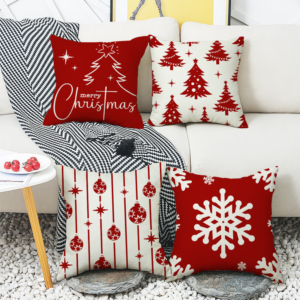 4-Pack Christmas Pillow Covers with Inserts, 18×18 Inch Red & White Snowflake and Christmas Tree Decorative Cushions for Sofa, Couch, Living Room & Bedroom