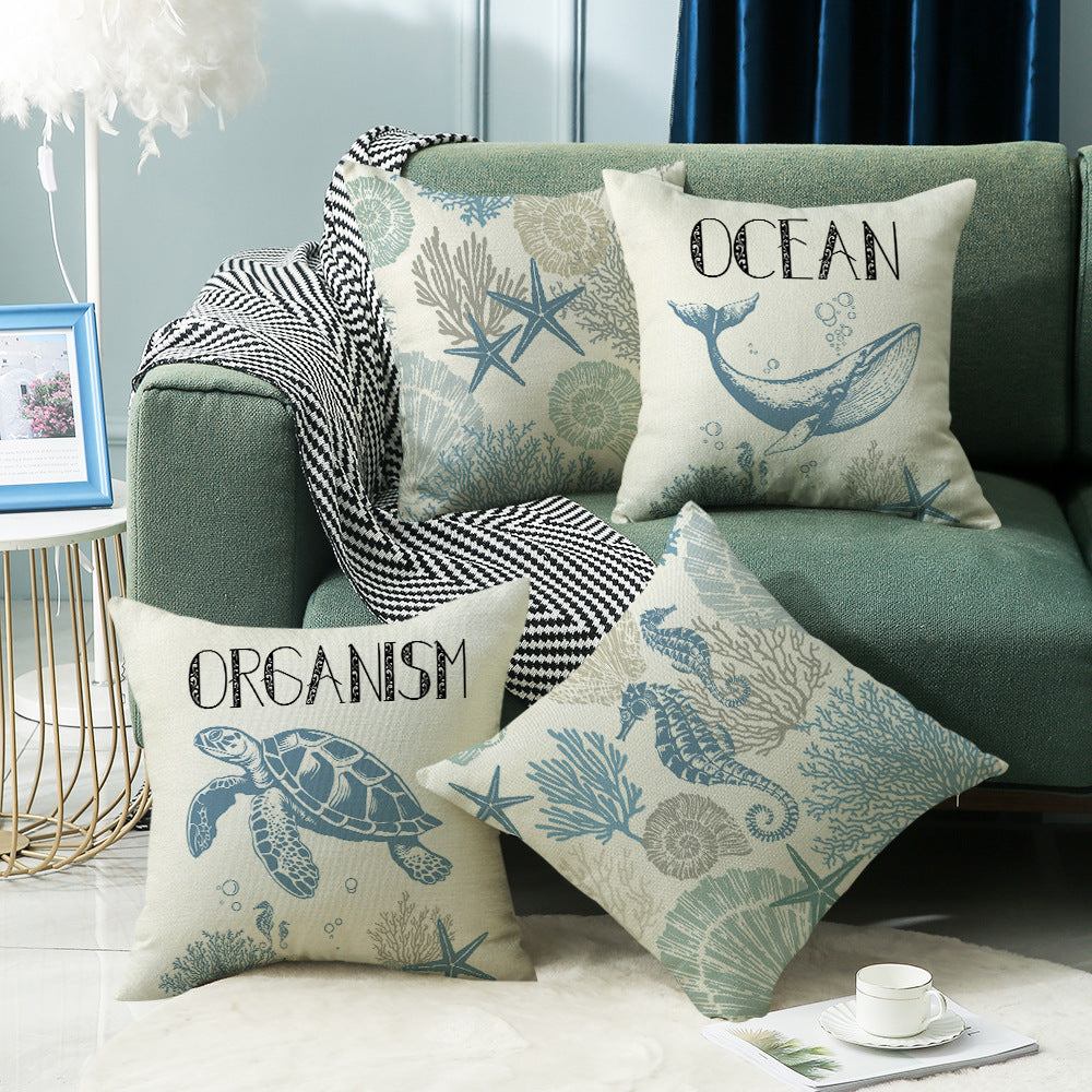 4-pack Ocean Style Cushion Cover with Pillow Insert 45x45cm Sofa Bedroom Decorative Throw Pillow
