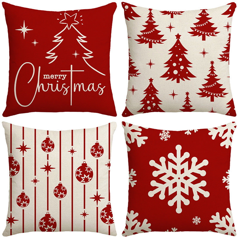 4-Pack Christmas Pillow Covers with Inserts, 18×18 Inch Red & White Snowflake and Christmas Tree Decorative Cushions for Sofa, Couch, Living Room & Bedroom