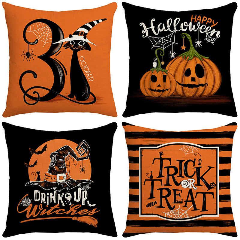 4-Pack Halloween Pillow Covers with Inserts, 18×18 Inch Pumpkin, Witch Hat, Trick or Treat Decorative Cushions for Sofa, Couch, Living Room & Bedroom