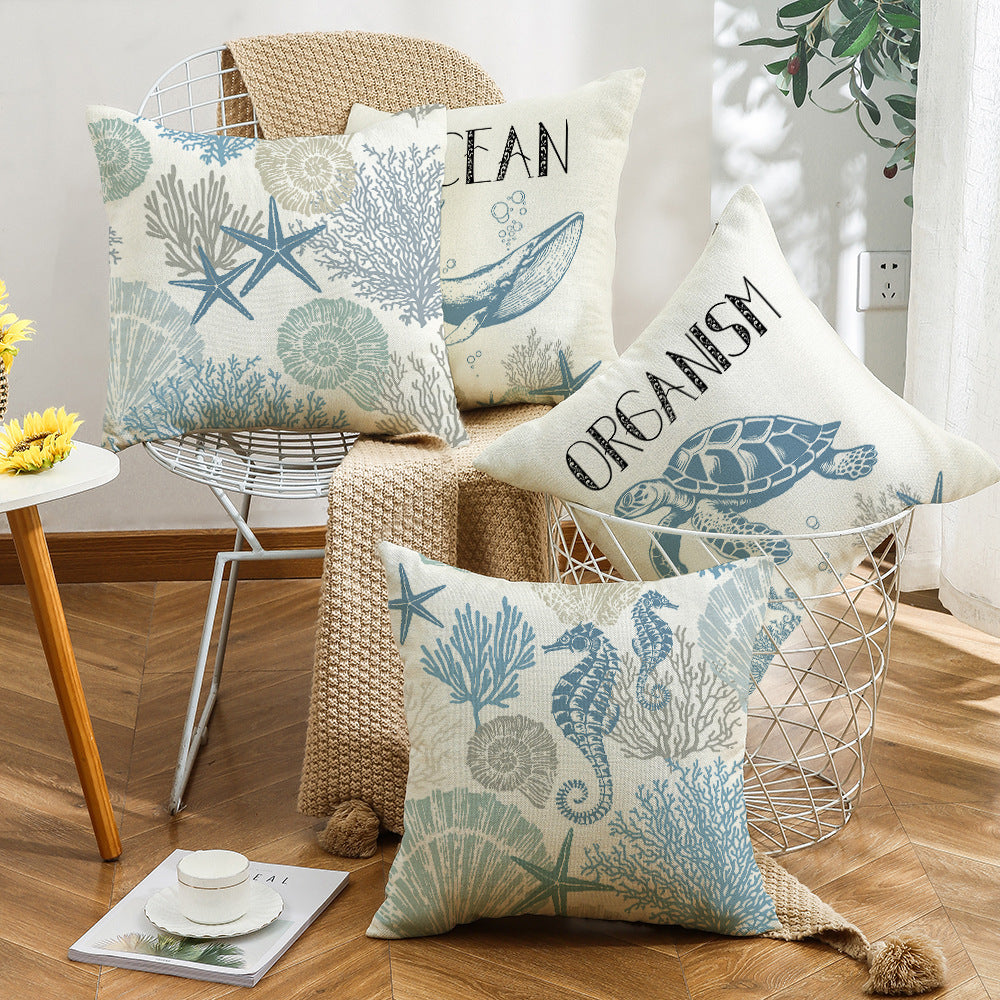4-pack Ocean Style Cushion Cover with Pillow Insert 45x45cm Sofa Bedroom Decorative Throw Pillow