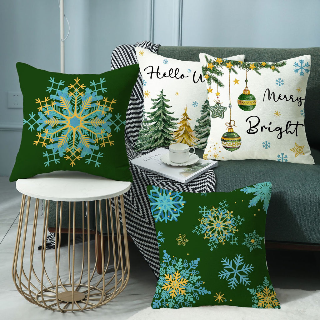 4-Pack Christmas Snowflake Pillow Covers with Inserts, 18×18 Inch Winter Tree & Holiday Decorative Cushions for Sofa, Couch, Living Room & Bedroom