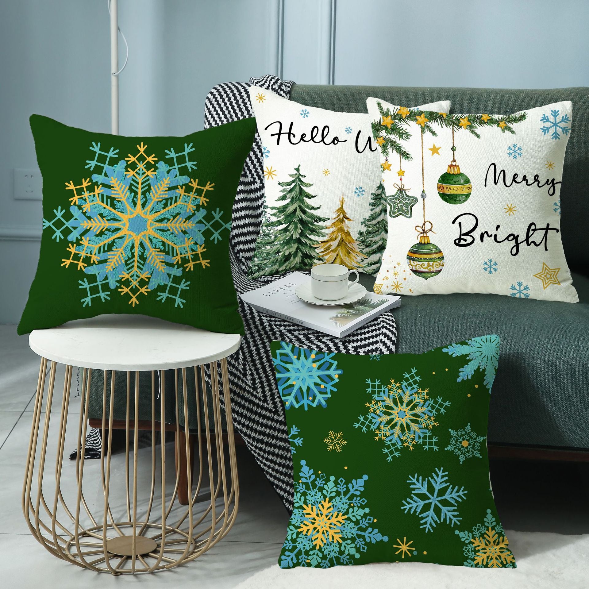 4-Pack Christmas Snowflake Pillow Covers with Inserts, 18×18 Inch Winter Tree & Holiday Decorative Cushions for Sofa, Couch, Living Room & Bedroom