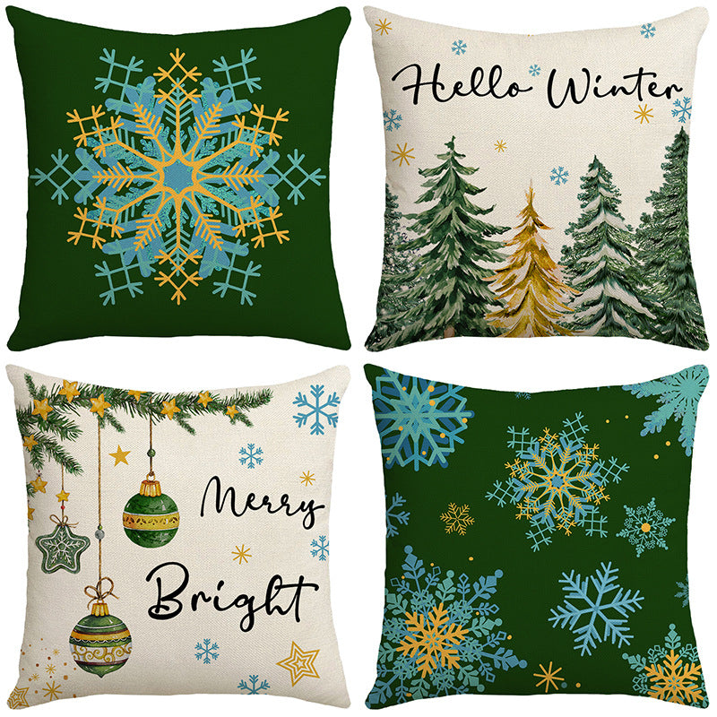 4-Pack Christmas Snowflake Pillow Covers with Inserts, 18×18 Inch Winter Tree & Holiday Decorative Cushions for Sofa, Couch, Living Room & Bedroom