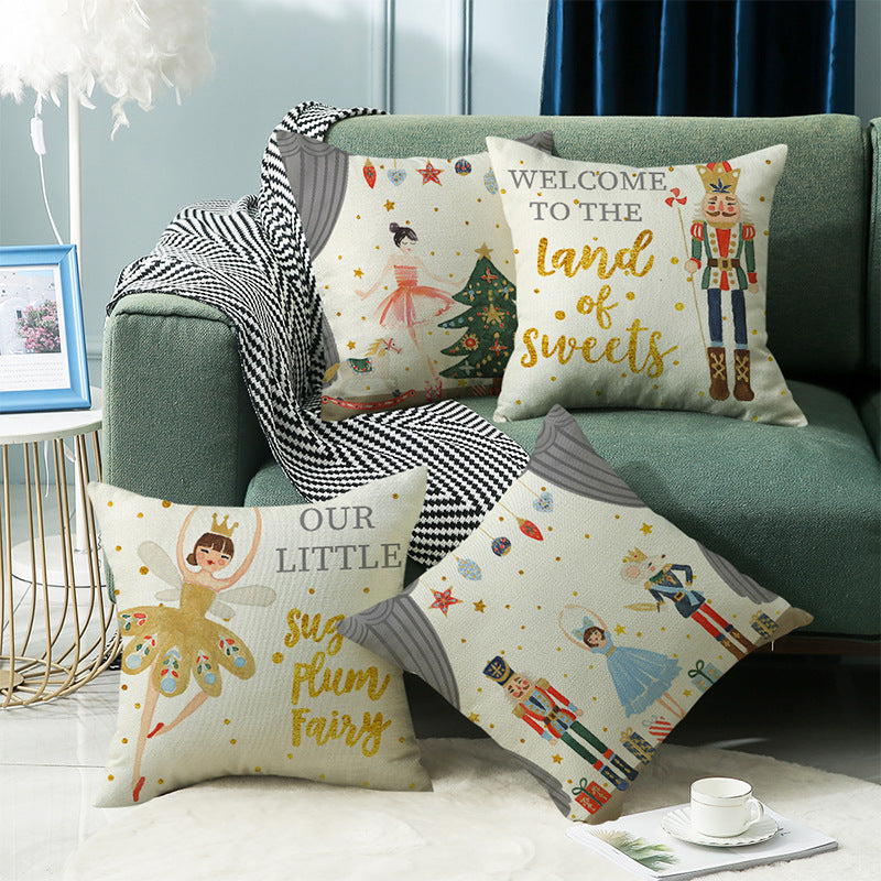 4-Pack Christmas Nutcracker Pillow Covers with Inserts, 18×18 Inch Sugar Plum Fairy Ballet Decorative Cushions for Sofa, Couch, Living Room & Holiday Home Décor
