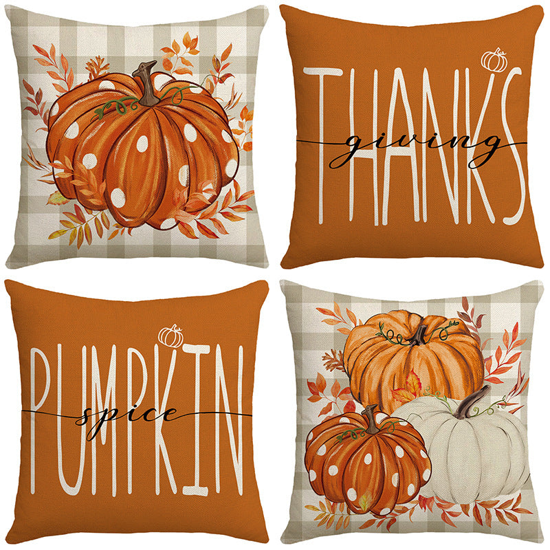 Autumn Pumpkin Thanksgiving Throw Pillow Covers with Inserts, 4-Pack, 18×18 Inch Decorative Cushions for Sofa, Living Room & Bedroom