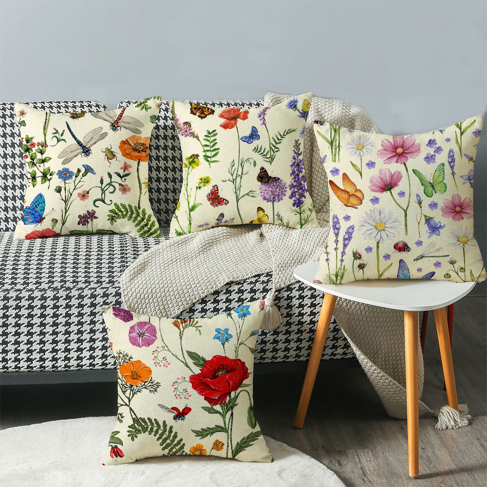 4-Pack Floral Pillow Covers with Inserts, 18×18 Inch Botanical and Butterfly Decorative Cushions for Sofa, Couch, Living Room & Bedroom