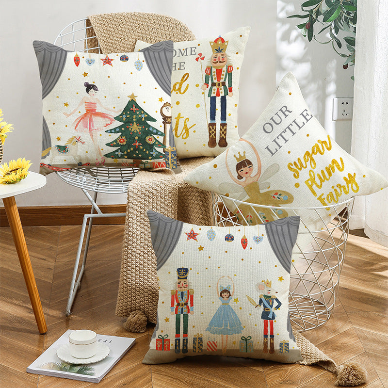 4-Pack Christmas Nutcracker Pillow Covers with Inserts, 18×18 Inch Sugar Plum Fairy Ballet Decorative Cushions for Sofa, Couch, Living Room & Holiday Home Décor
