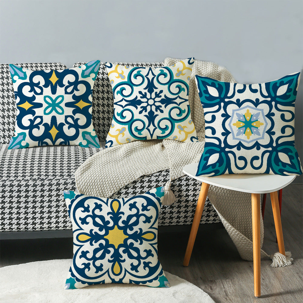 4-Pack Vintage Pattern Pillow Covers with Inserts, 18×18 Inch Mediterranean Style Decorative Cushions for Sofa, Couch, Living Room & Bedroom