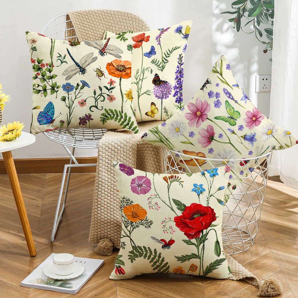 4-Pack Floral Pillow Covers with Inserts, 18×18 Inch Botanical and Butterfly Decorative Cushions for Sofa, Couch, Living Room & Bedroom