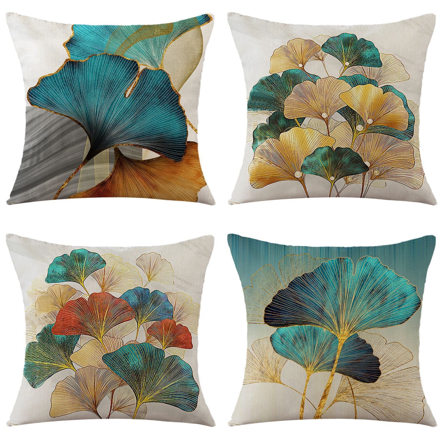 Ginkgo Leaf Decorative Throw Pillow Set of 4 (with Pillow Insert & Cover) – Elegant Cushion for Sofa, Bedroom, Living Room