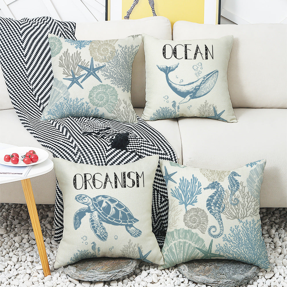 4-pack Ocean Style Cushion Cover with Pillow Insert 45x45cm Sofa Bedroom Decorative Throw Pillow