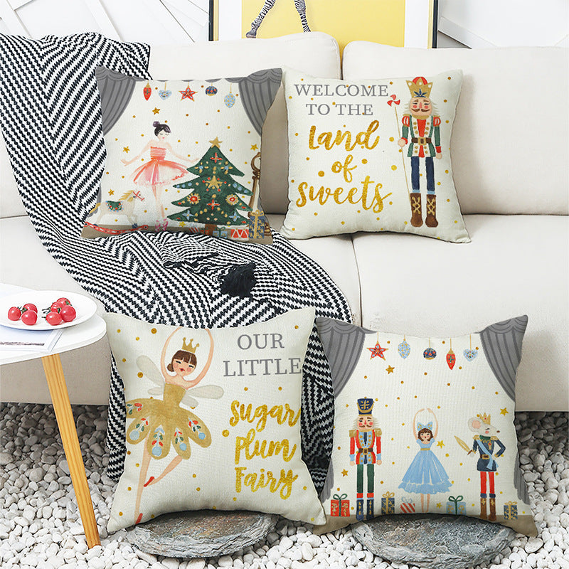 4-Pack Christmas Nutcracker Pillow Covers with Inserts, 18×18 Inch Sugar Plum Fairy Ballet Decorative Cushions for Sofa, Couch, Living Room & Holiday Home Décor