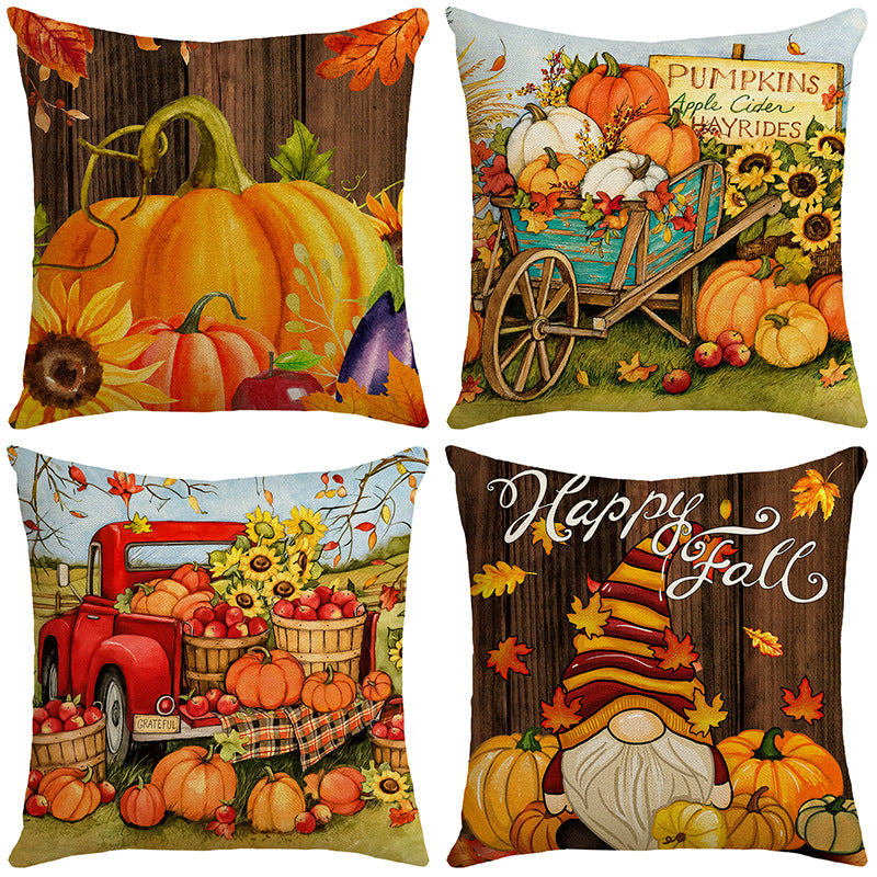 4-Pack Autumn Harvest Pumpkin Pillow Covers with Inserts, 18×18 Inch Thanksgiving Fall Decorative Cushions for Sofa, Couch, Living Room & Bedroom