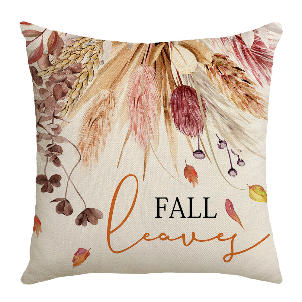 Autumn Pumpkin Floral Throw Pillow + Pillow Cover 4-Piece Set, Cotton Linen Fabric, Decorative Cushions for Sofa, Living Room, Bedroom, Holiday Home Décor